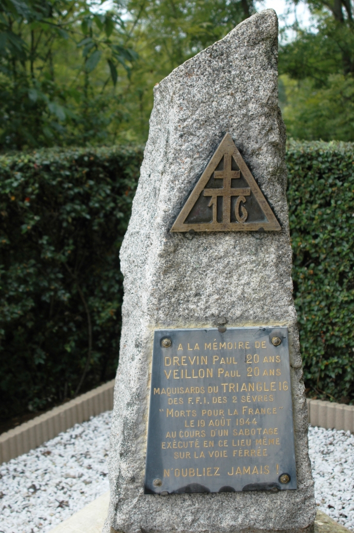 Monument en souvenir des jeunes résistants du Triangle 16 morts à cet endroit a Ricou pour la France  - Saint-Martin-de-Saint-Maixent