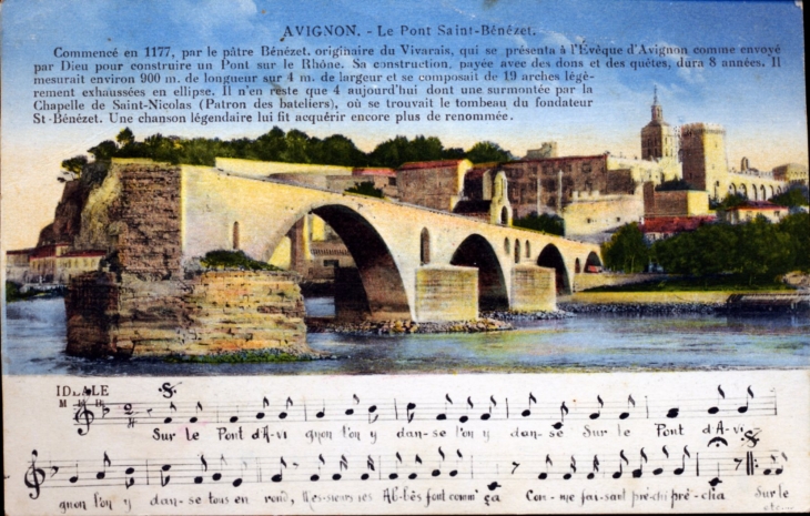 Le Pont Saint Bénézet, vers 1921 (carte postale ancienne). - Avignon