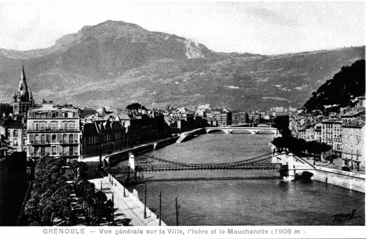 Vue générale sur la Ville, l'Isère et le Moucherotte, vers 1930 (carte postale ancienne). - Grenoble
