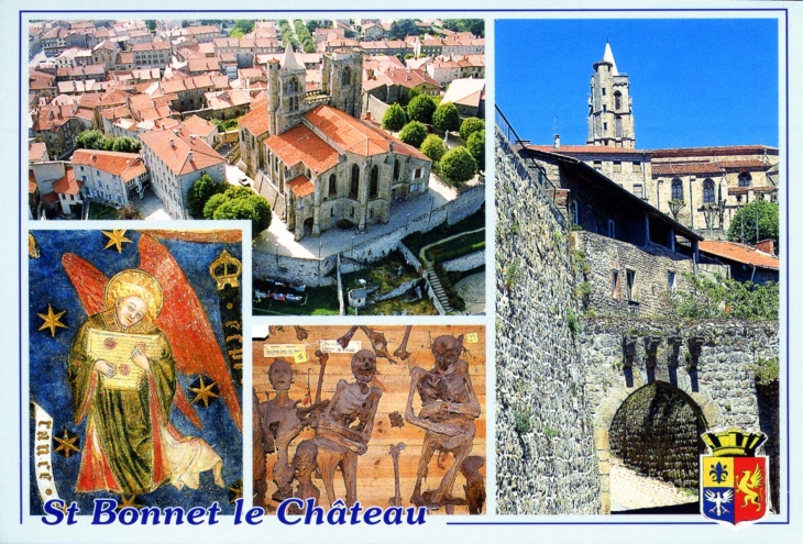 Alt. 870m - La Collégiale du XVe siècle - Crypte, momies - Vieux quartier (carte postale). - Saint-Bonnet-le-Château